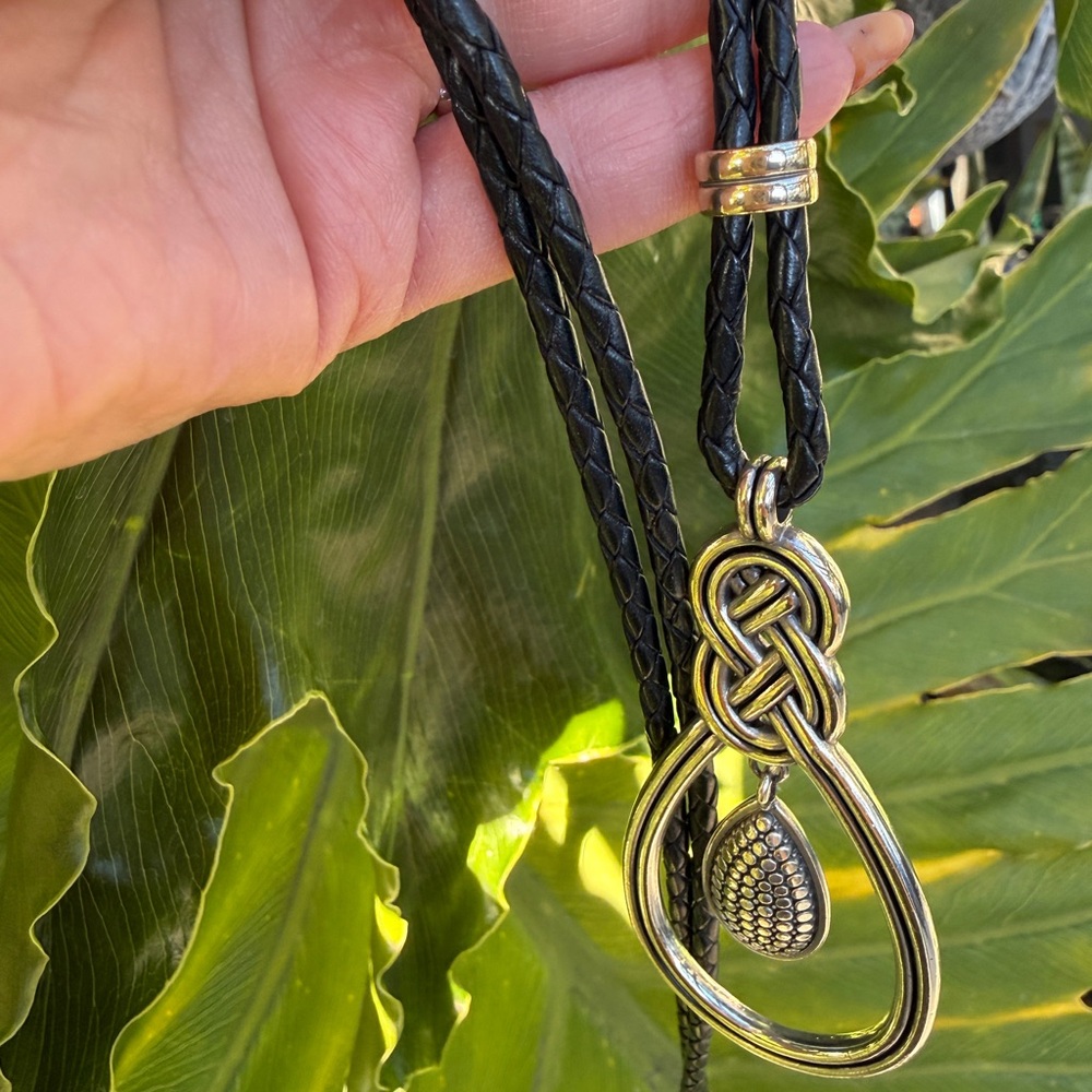 Brighton Interlok Long Leather Silver Necklace